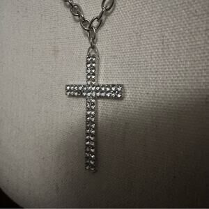 Silver Rhinestone Bling Cross Crucifix Pendant Necklace Icing